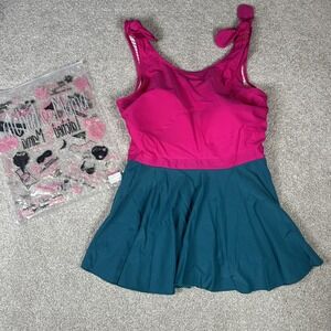 LATCHED‎ MAMA Tankini Swimsuit Top Tank Pink Teal Nursing Breastfeeding Med Teal